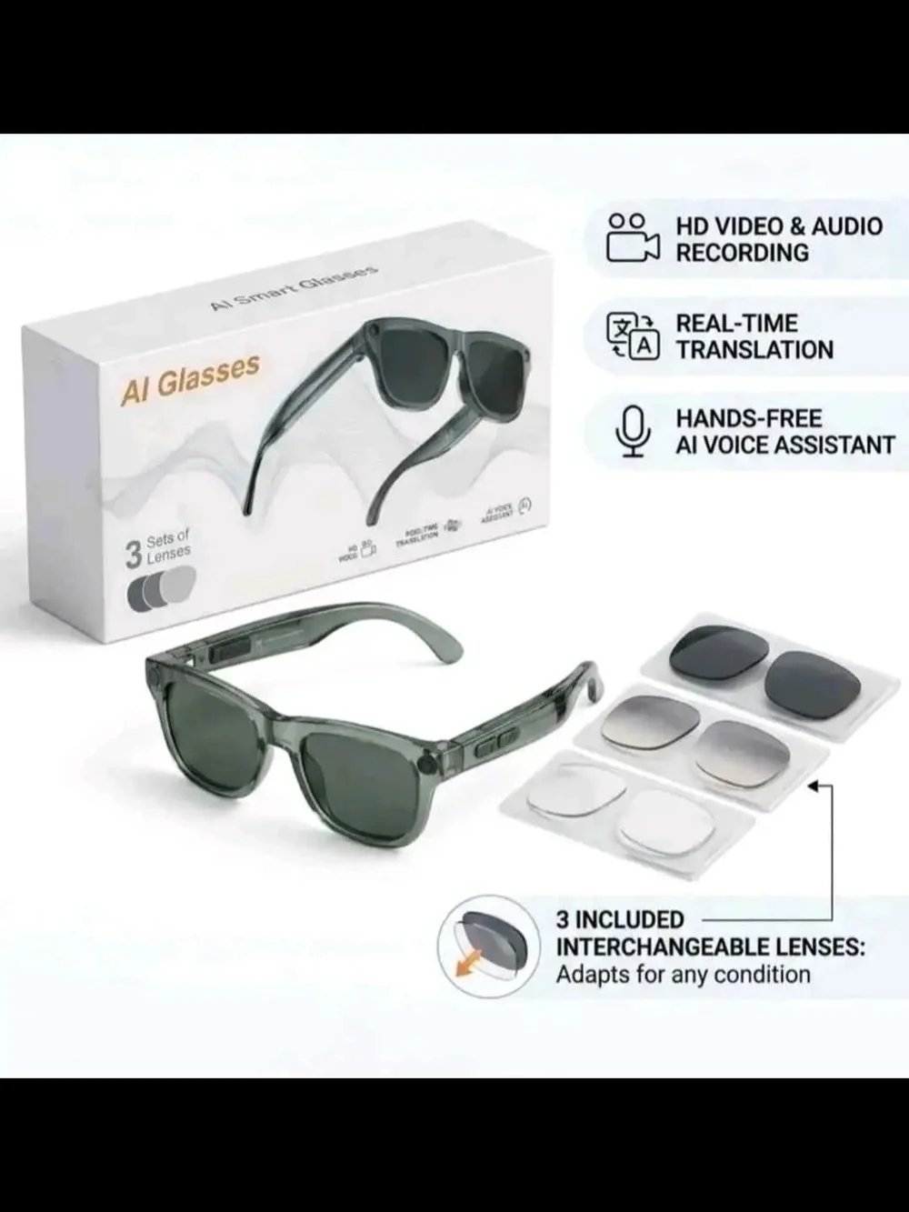 AI Glasses W/Video- In Time For The 4th Of July Interchangeable Lense